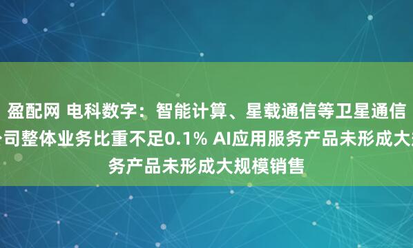 盈配网 电科数字：智能计算、星载通信等卫星通信产品占公司整体业务比重不足0.1% AI应用服务产品未形成大规模销售